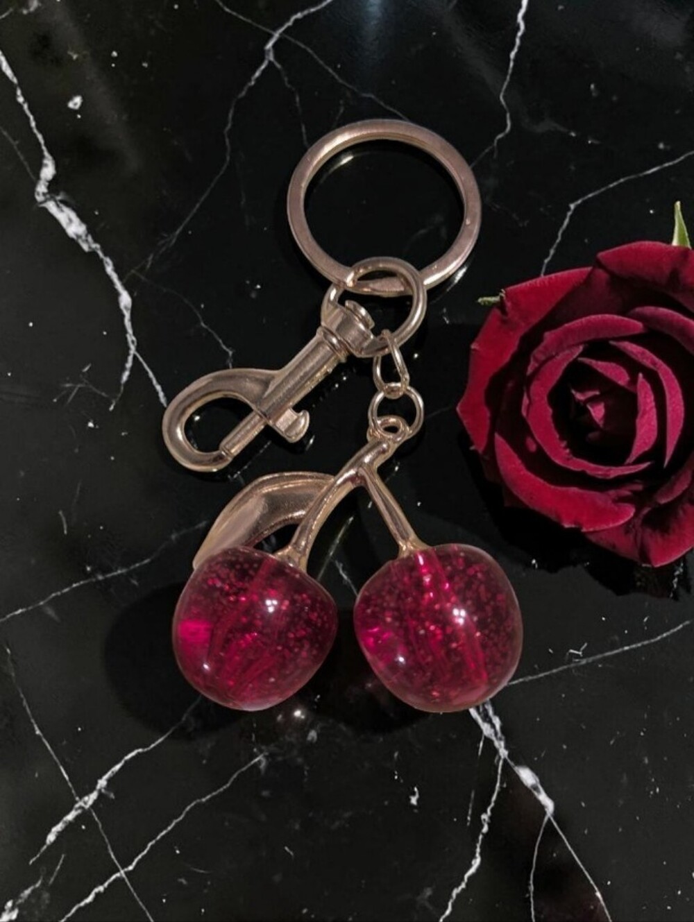 NWOT Cherry Charm Keychain - Pink Sparkle